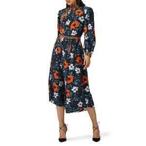 HUNTER BELL Floral Midi Dress - Black, Red, White, Blue